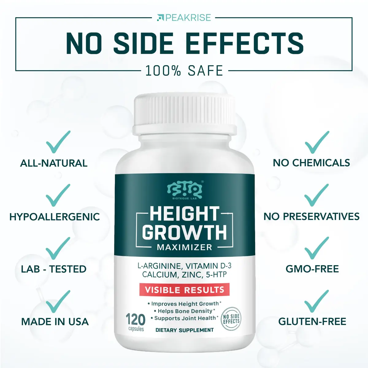 BIOTEQUELAB Height Growth Maximizer, Calcium, Vitamin D3 & Zinc, 120 Caps | Bone Support & Natural Growth - view 6