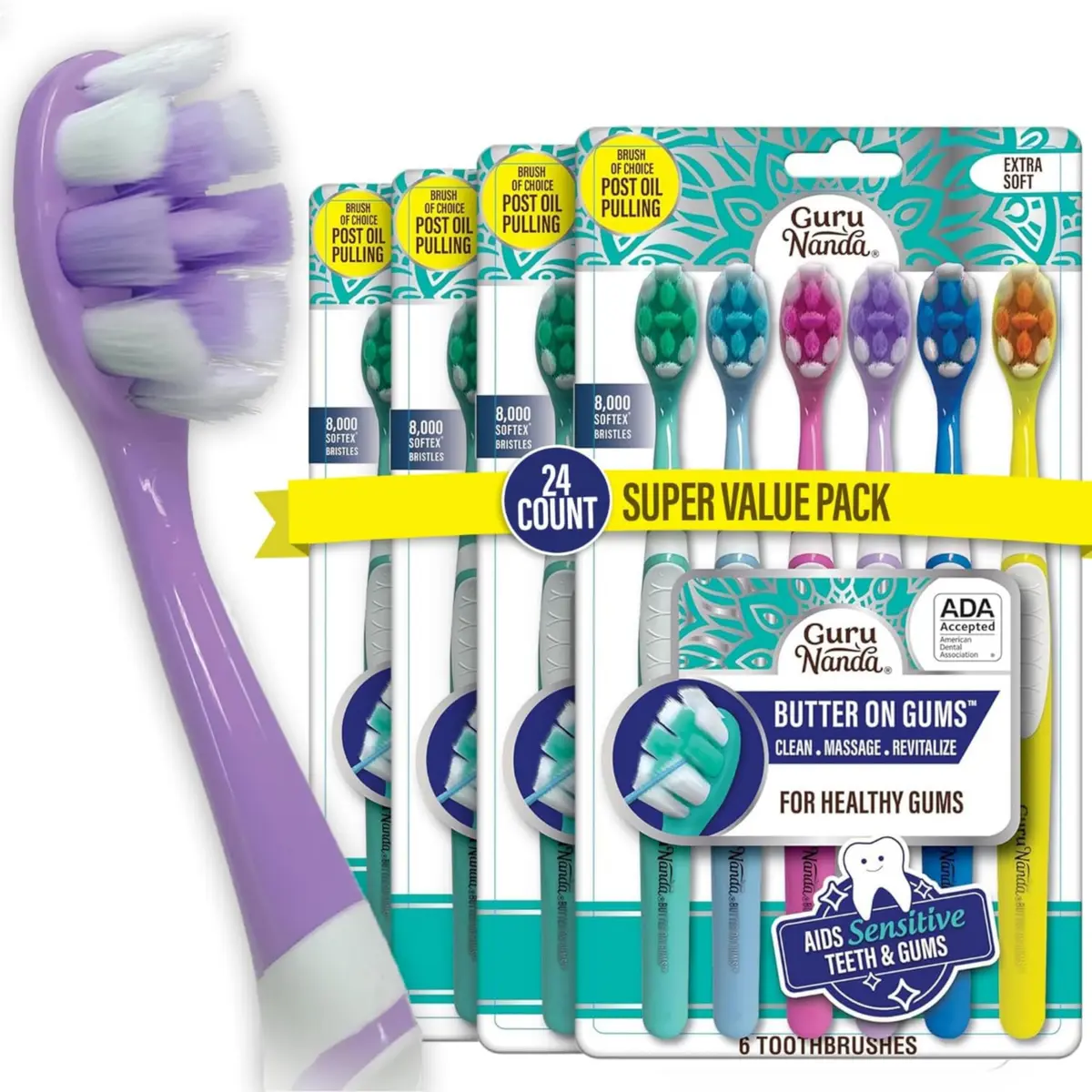 GuruNanda Butter on Gums Toothbrush 6 Ct (Pack of 4) | ADA Accepted Ultra Soft Bristles for Sensitive Gums - main product image