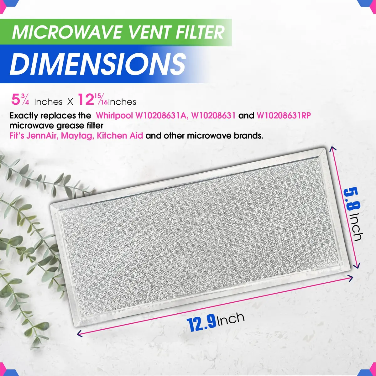 Bagean Microwave Filter 14.7cm x 32.8cm (5.8"x12.9") 4-Pack | Replacement for Whirlpool W10208631A Grease Filters - view 3