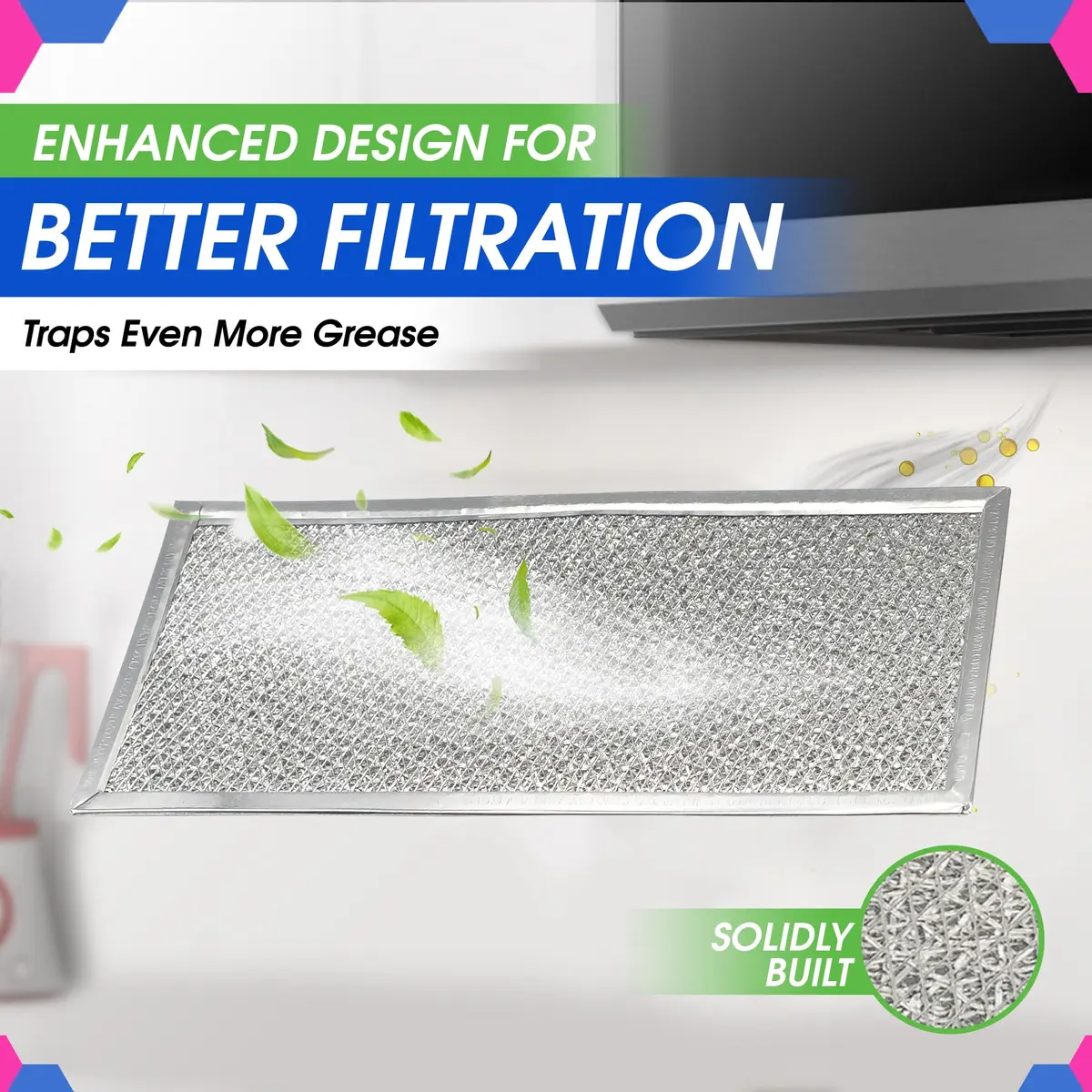 Bagean Microwave Filter 14.7cm x 32.8cm (5.8"x12.9") 4-Pack | Replacement for Whirlpool W10208631A Grease Filters - view 4
