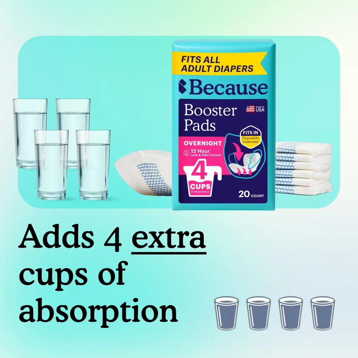 Because Overnight Booster Pads Fits All Adult Diapers | Extra Absorbency for Night Use - view 3