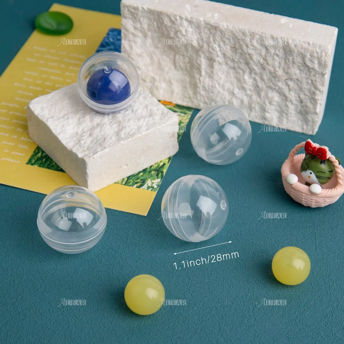 AUEAR Translucent Round Capsules 28mm (1.1 Inch) — 250 Pack | Empty Plastic Vending Machine Containers for Prizes & Storage - view 2