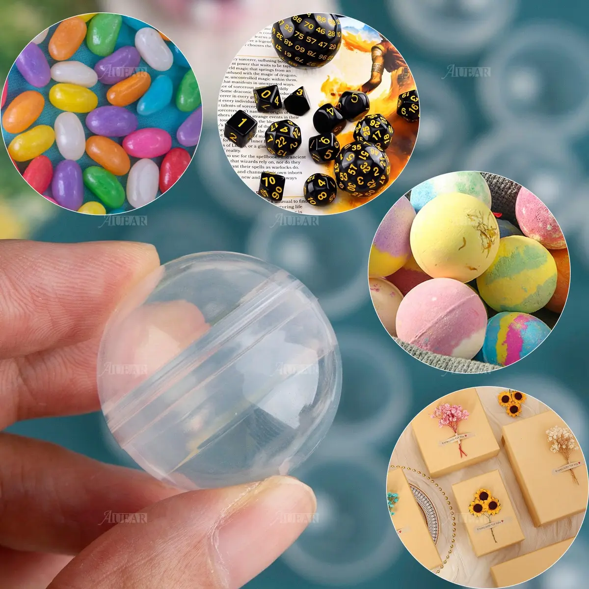 AUEAR Translucent Round Capsules 28mm (1.1 Inch) — 250 Pack | Empty Plastic Vending Machine Containers for Prizes & Storage - view 3