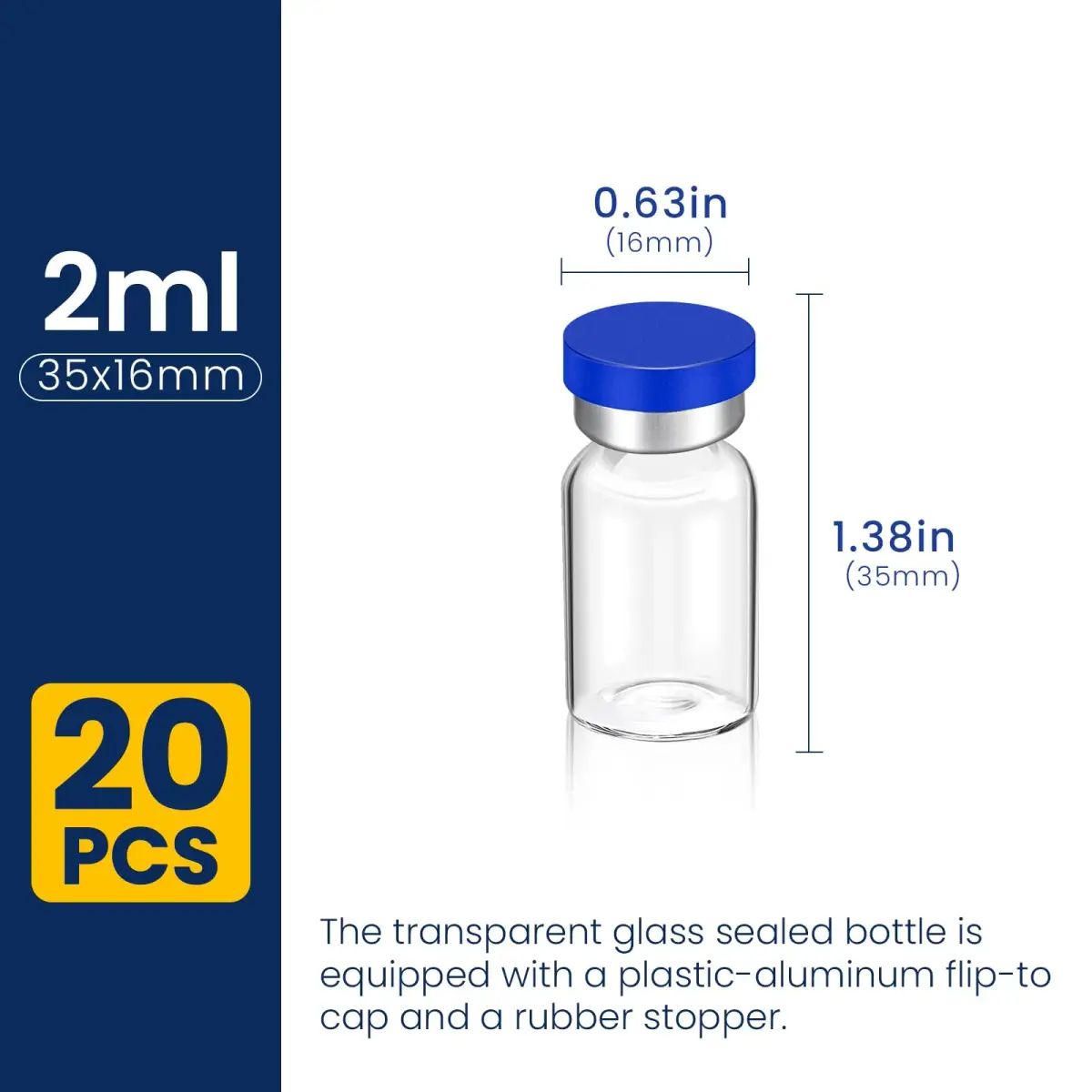 FURWEY 2ML Sterile Vials with Injection Port, Borosilicate Glass Empty Vials, 20 Pack | Lab Supply India - view 2