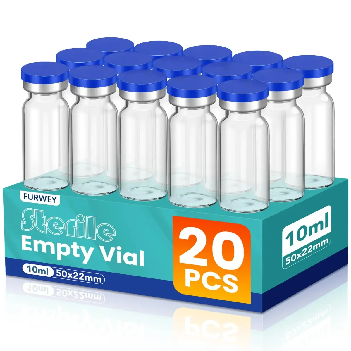 FURWEY 10ML Sterile Vials with Injection Ports, 20 Pack | Borosilicate Glass for High/Low Temp Resistance - main product image