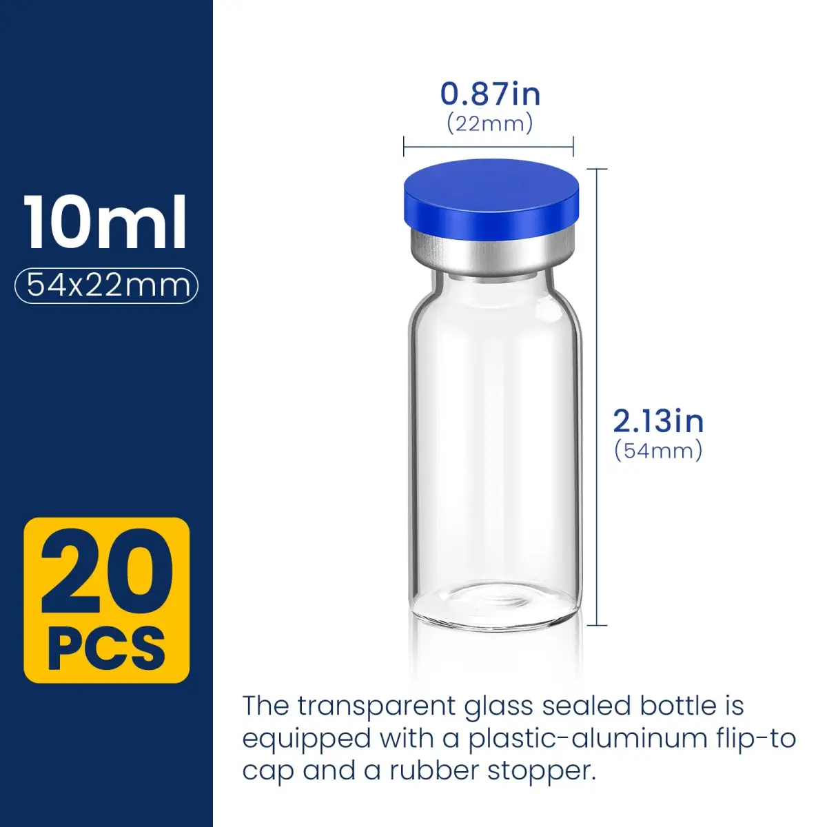 FURWEY 10ML Sterile Vials with Injection Ports, 20 Pack | Borosilicate Glass for High/Low Temp Resistance - view 2