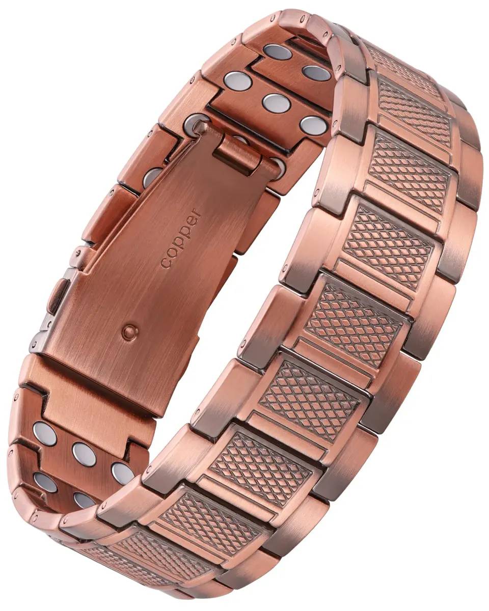 Feraco Magnetic Copper Bracelet for Men | 23 cm (9.1 inches) | 57 x 3800 Gauss Magnets | Classic Geometric Pattern - main product image