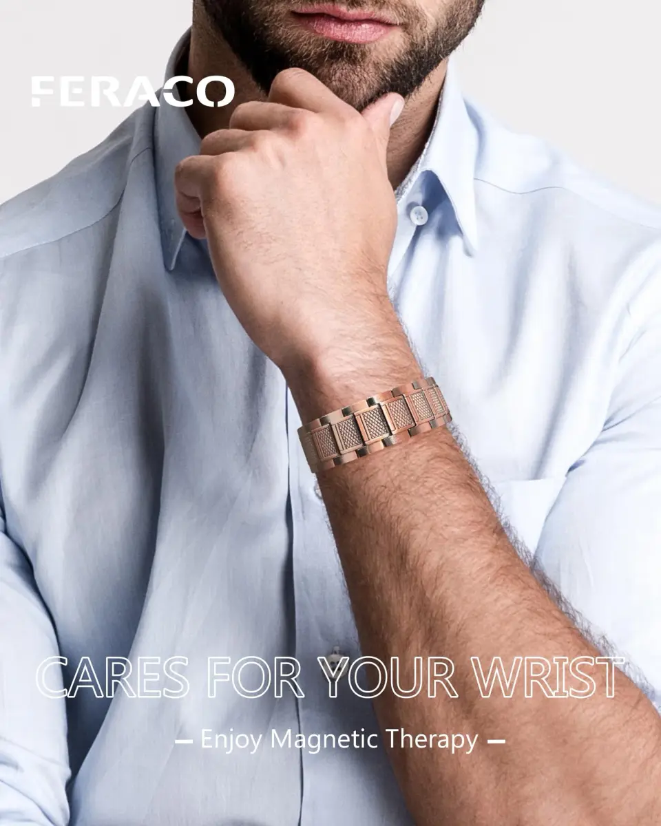 Feraco Magnetic Copper Bracelet for Men | 23 cm (9.1 inches) | 57 x 3800 Gauss Magnets | Classic Geometric Pattern - view 5