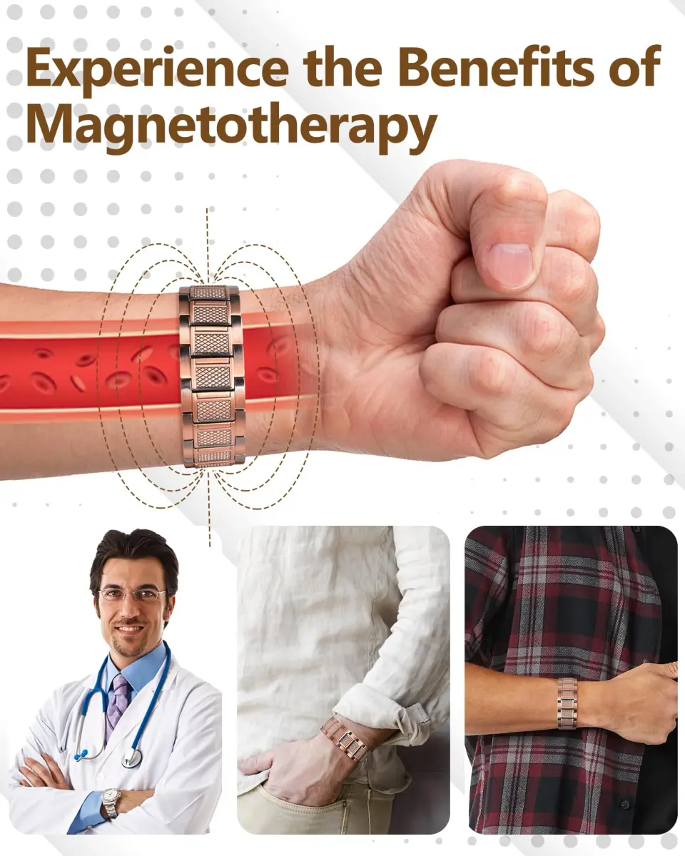 Feraco Magnetic Copper Bracelet for Men | 23 cm (9.1 inches) | 57 x 3800 Gauss Magnets | Classic Geometric Pattern - view 7
