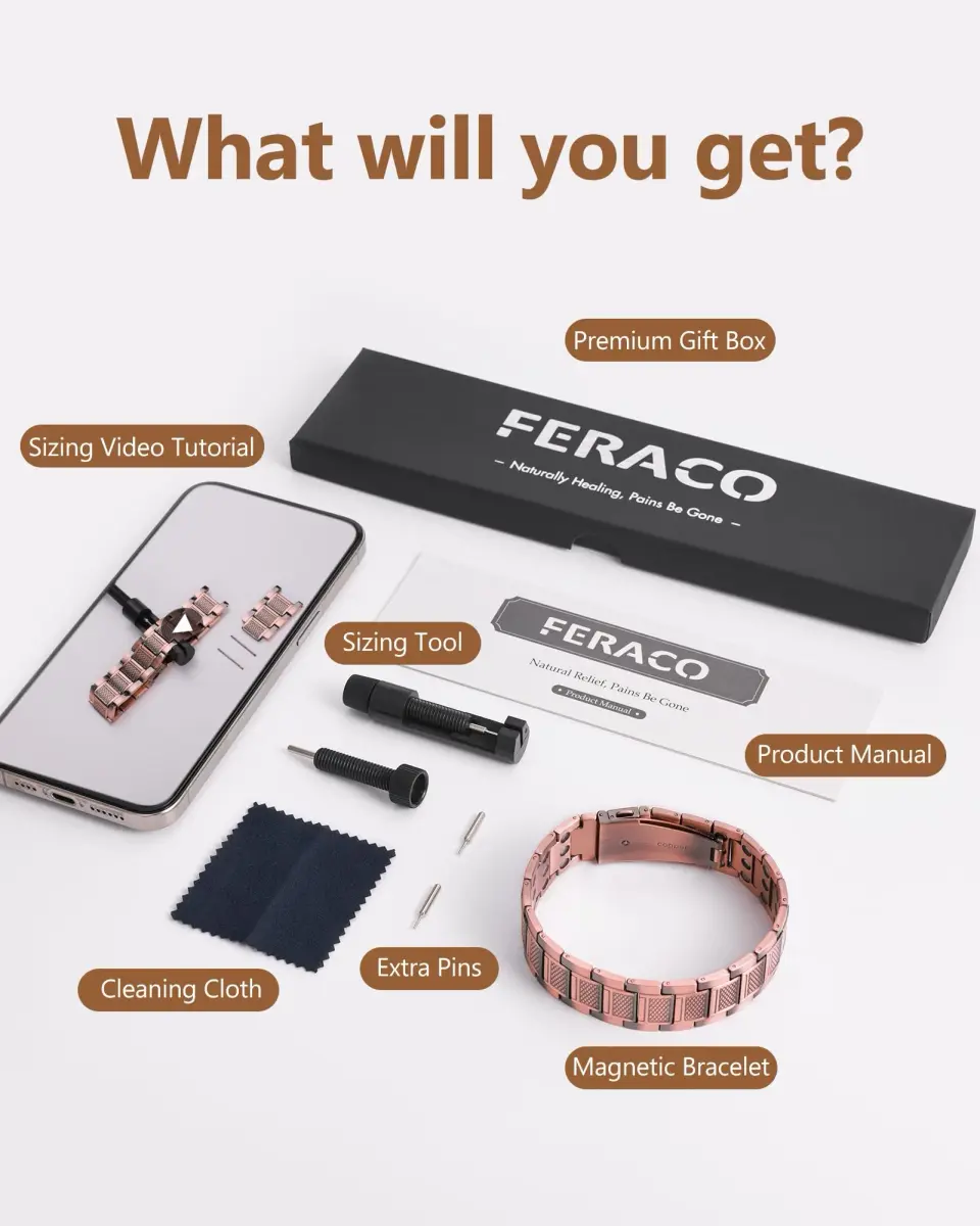 Feraco Magnetic Copper Bracelet for Men | 23 cm (9.1 inches) | 57 x 3800 Gauss Magnets | Classic Geometric Pattern - view 8