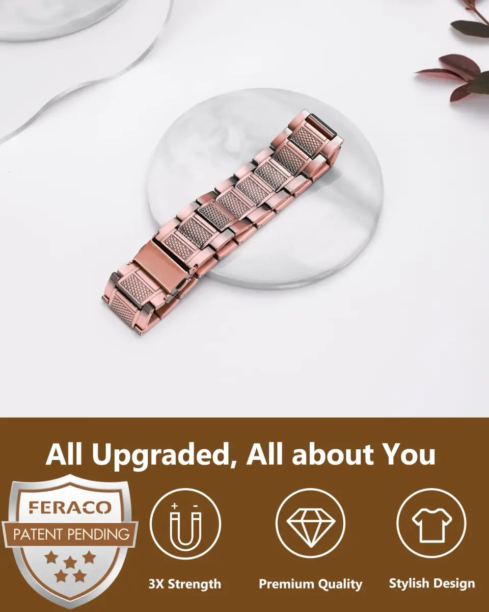 Feraco Magnetic Copper Bracelet for Men | 23 cm (9.1 inches) | 57 x 3800 Gauss Magnets | Classic Geometric Pattern - view 4