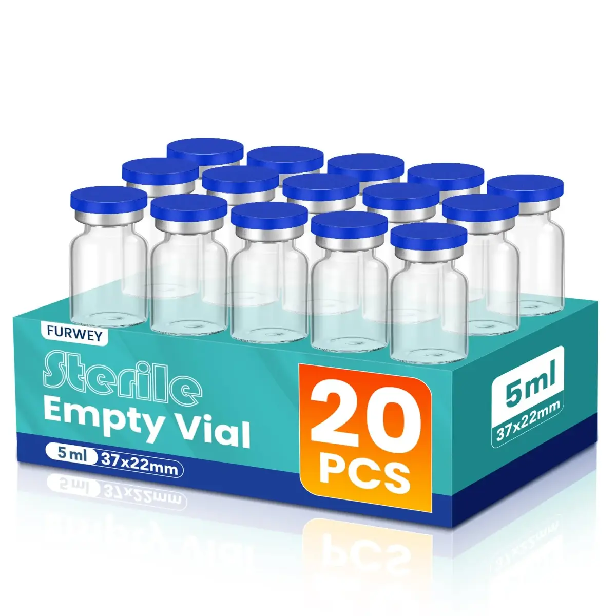 FURWEY Sterile Vials for Injection, 5ml Glass Empty Vials with Self-Healing Injection Ports, 20 Pack | Borosilicate Glass, Temperature Resistant, Individually Packaged - main product image