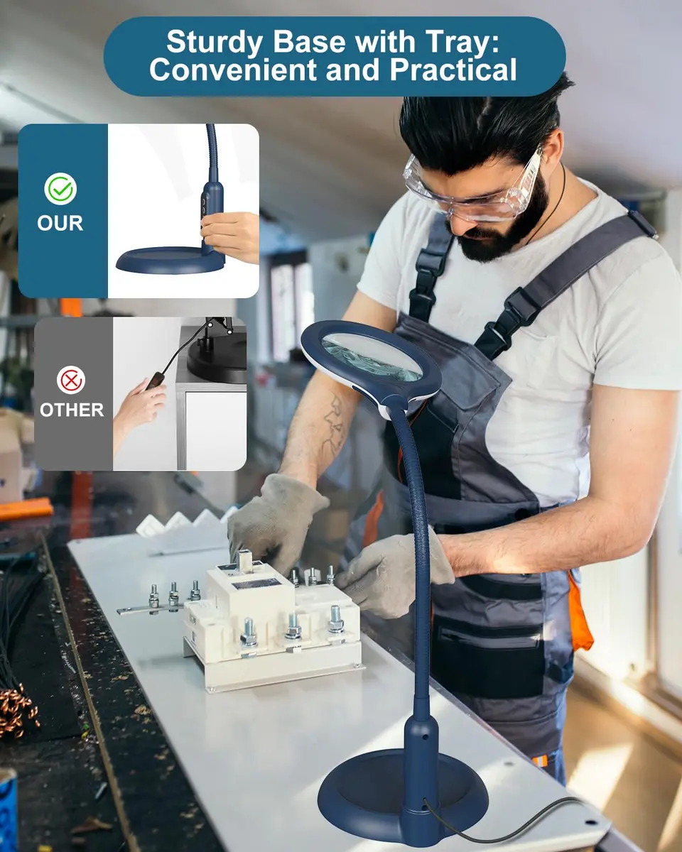 RackydigPro 12X Magnifying Glass with Light and Stand | 3.75-inch Real Glass Lens, 5 Color Modes, Brightness Stepless Dimming, Blue - view 5