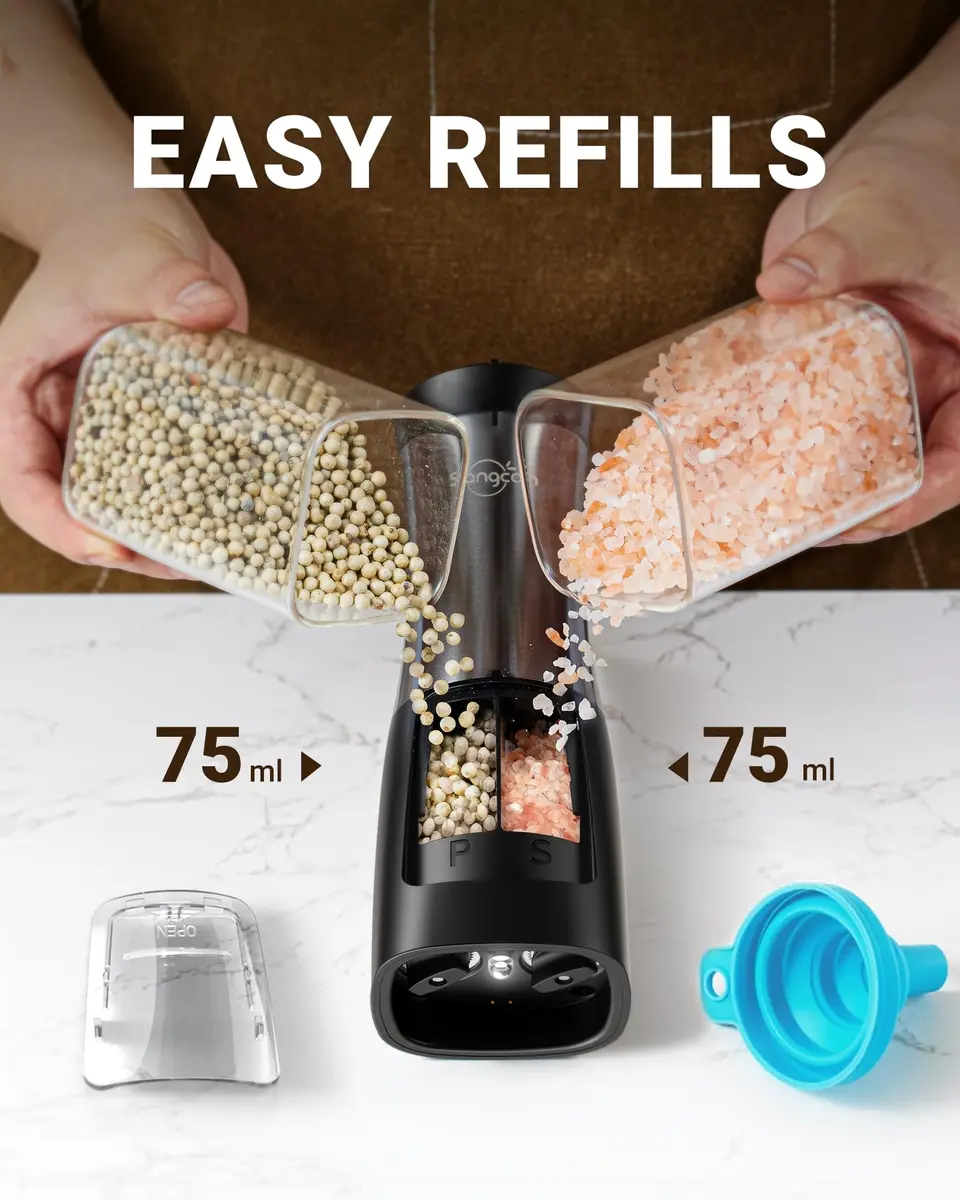 Sangcon 2-in-1 Rechargeable Salt and Pepper Grinder Set with USB-C Base & Light | Gunmetal Plus - view 6