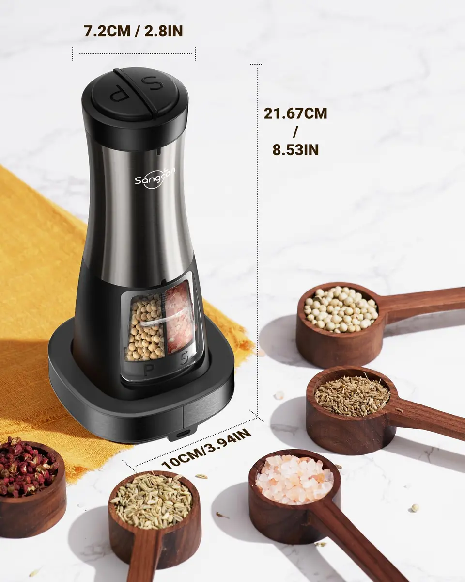 Sangcon 2-in-1 Rechargeable Salt and Pepper Grinder Set with USB-C Base & Light | Gunmetal Plus - view 7