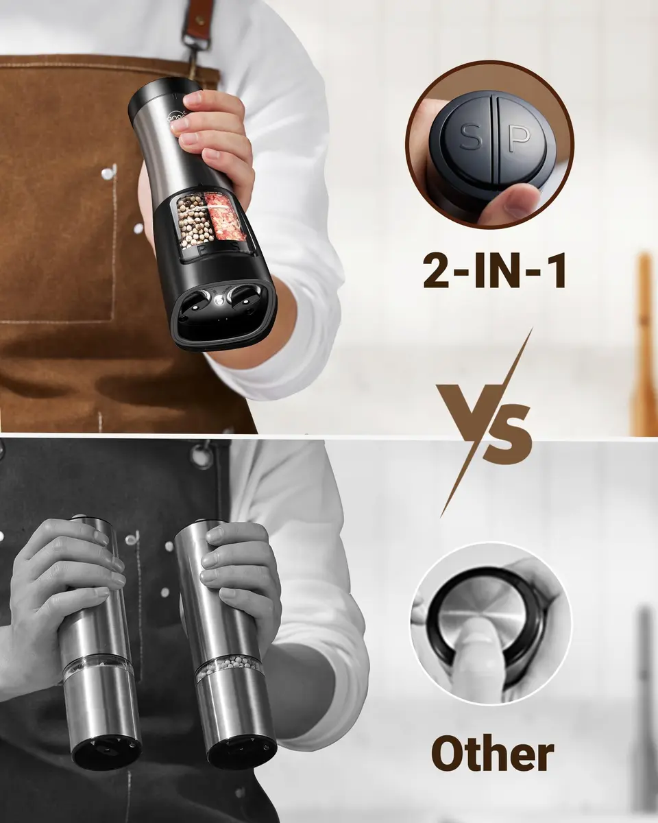 Sangcon 2-in-1 Rechargeable Salt and Pepper Grinder Set with USB-C Base & Light | Gunmetal Plus - view 2