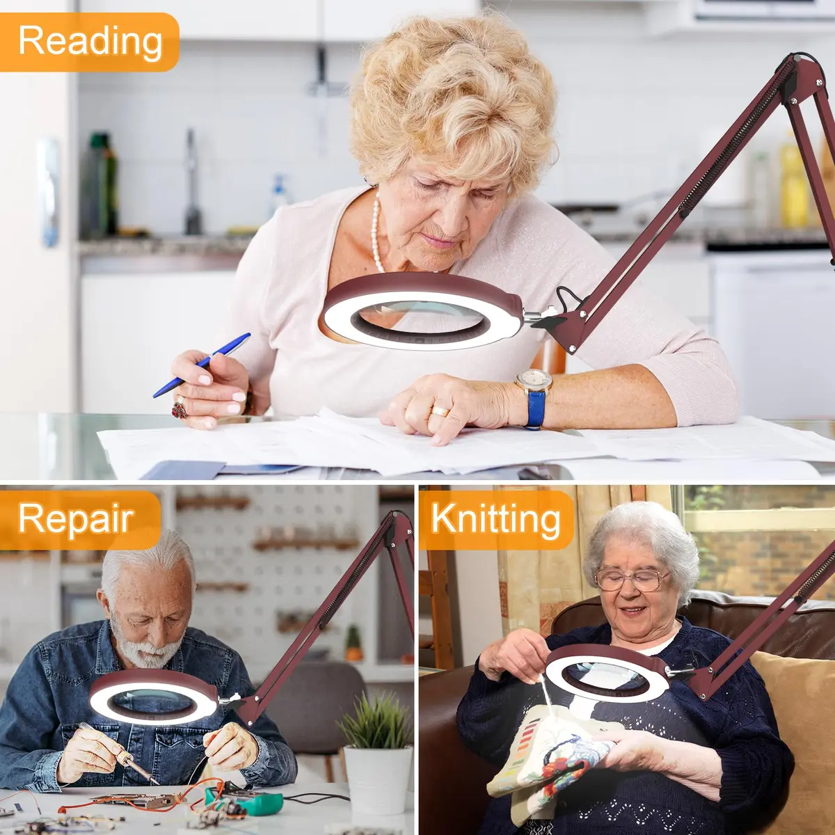 Krstlv Magnifier with Light & Clamp 12X | Adjustable Swing Arm Desk Lamp for Close Work - view 6