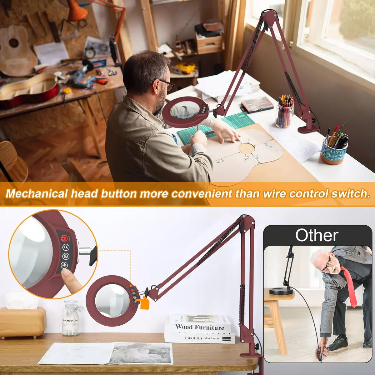 Krstlv Magnifier with Light & Clamp 12X | Adjustable Swing Arm Desk Lamp for Close Work - view 2