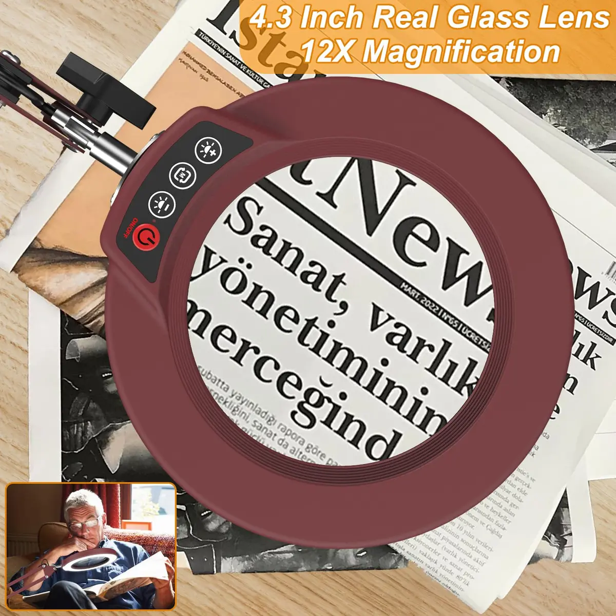 Krstlv Magnifier with Light & Clamp 12X | Adjustable Swing Arm Desk Lamp for Close Work - view 4