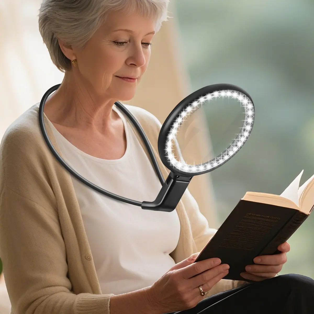 GABORISH Neck Magnifier with Light, 10X 5.2 Inch Acrylic Lens | Hands-Free Magnifying Glass for Reading, Sewing, Crafts - main product image