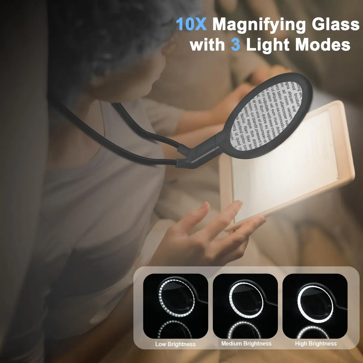 GABORISH Neck Magnifier with Light, 10X 5.2 Inch Acrylic Lens | Hands-Free Magnifying Glass for Reading, Sewing, Crafts - view 2