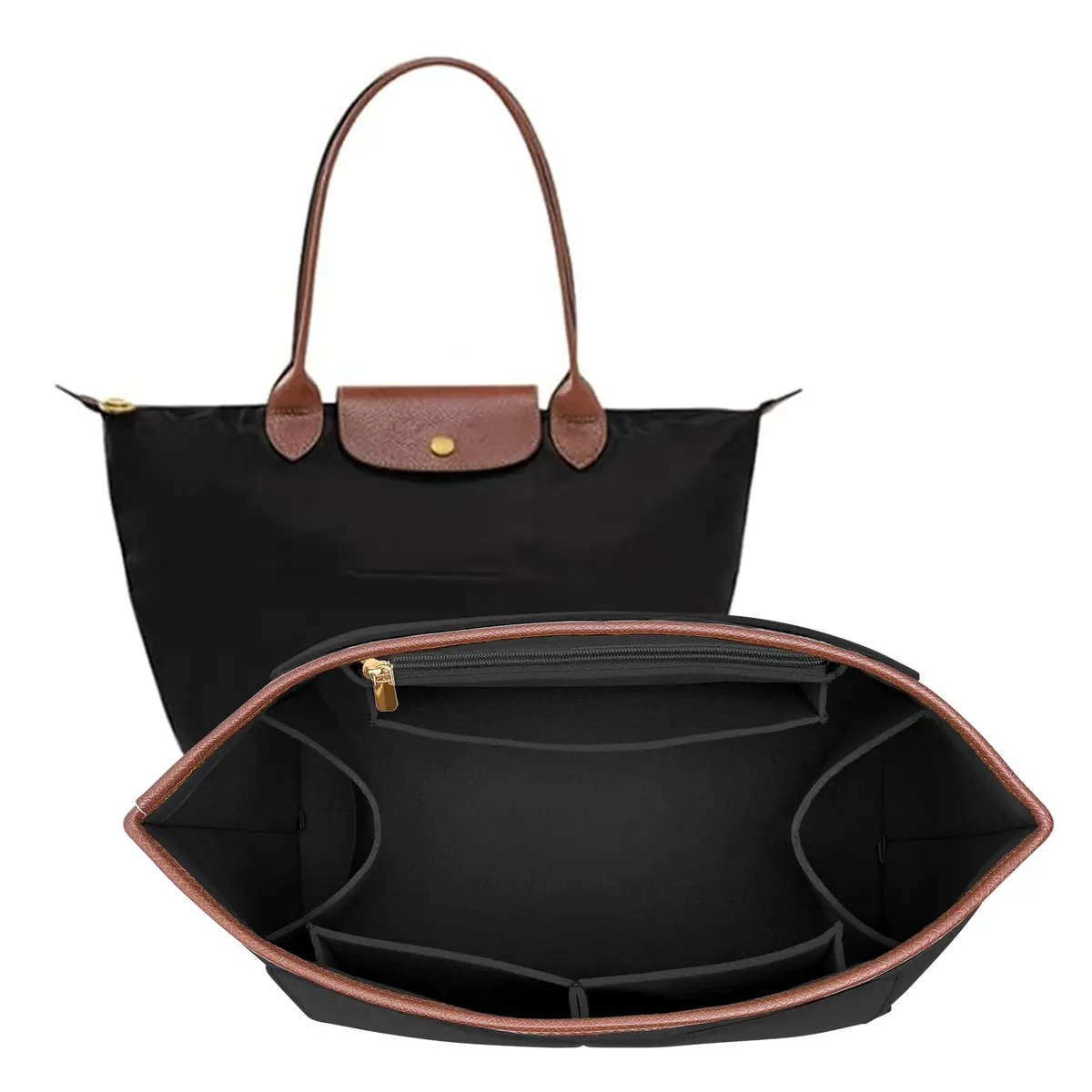 DOIAPUOS Felt Purse Organizer Insert for Longchamp Le Pliage M Bag, Black Medium | Organizes Your Bag Interior - main product image
