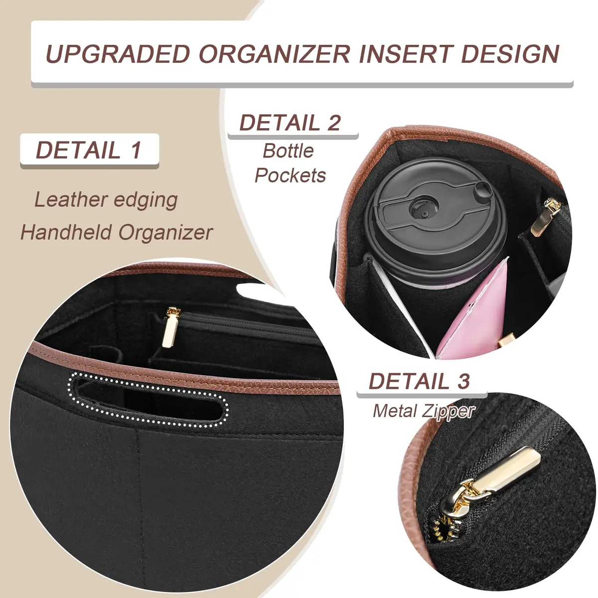 DOIAPUOS Felt Purse Organizer Insert for Longchamp Le Pliage M Bag, Black Medium | Organizes Your Bag Interior - view 5