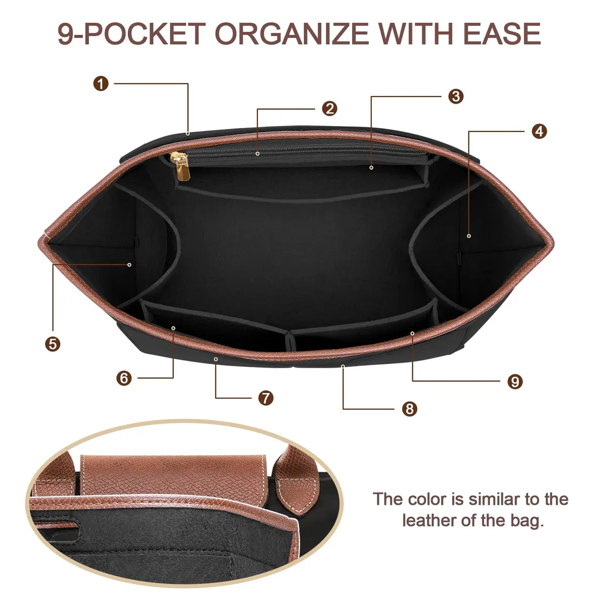 DOIAPUOS Felt Purse Organizer Insert for Longchamp Le Pliage M Bag, Black Medium | Organizes Your Bag Interior - view 4