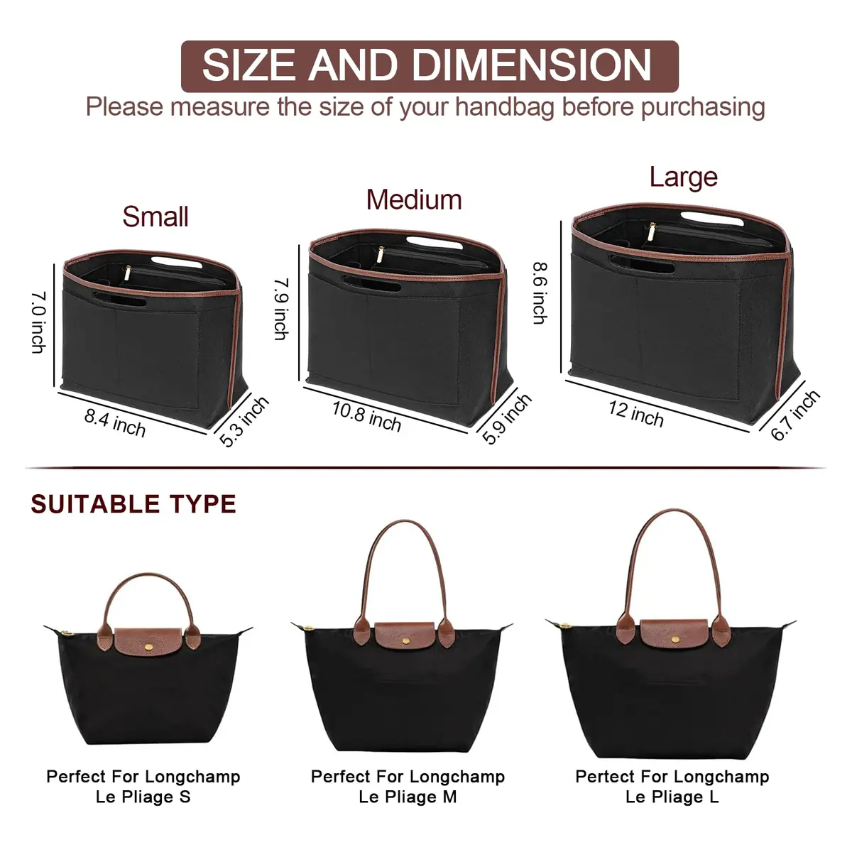 DOIAPUOS Felt Purse Organizer Insert for Longchamp Le Pliage L Bag | Large Felt Bag Insert for Women - view 2