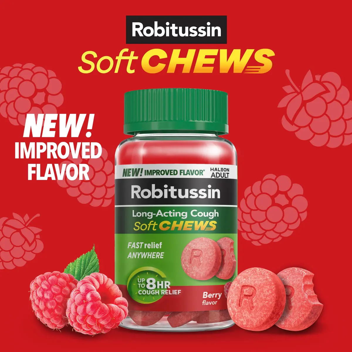 Robitussin Soft Chews Long-Acting Cough Medicine 20 Count | Berry Flavor, Fast Relief, USA Import - view 2