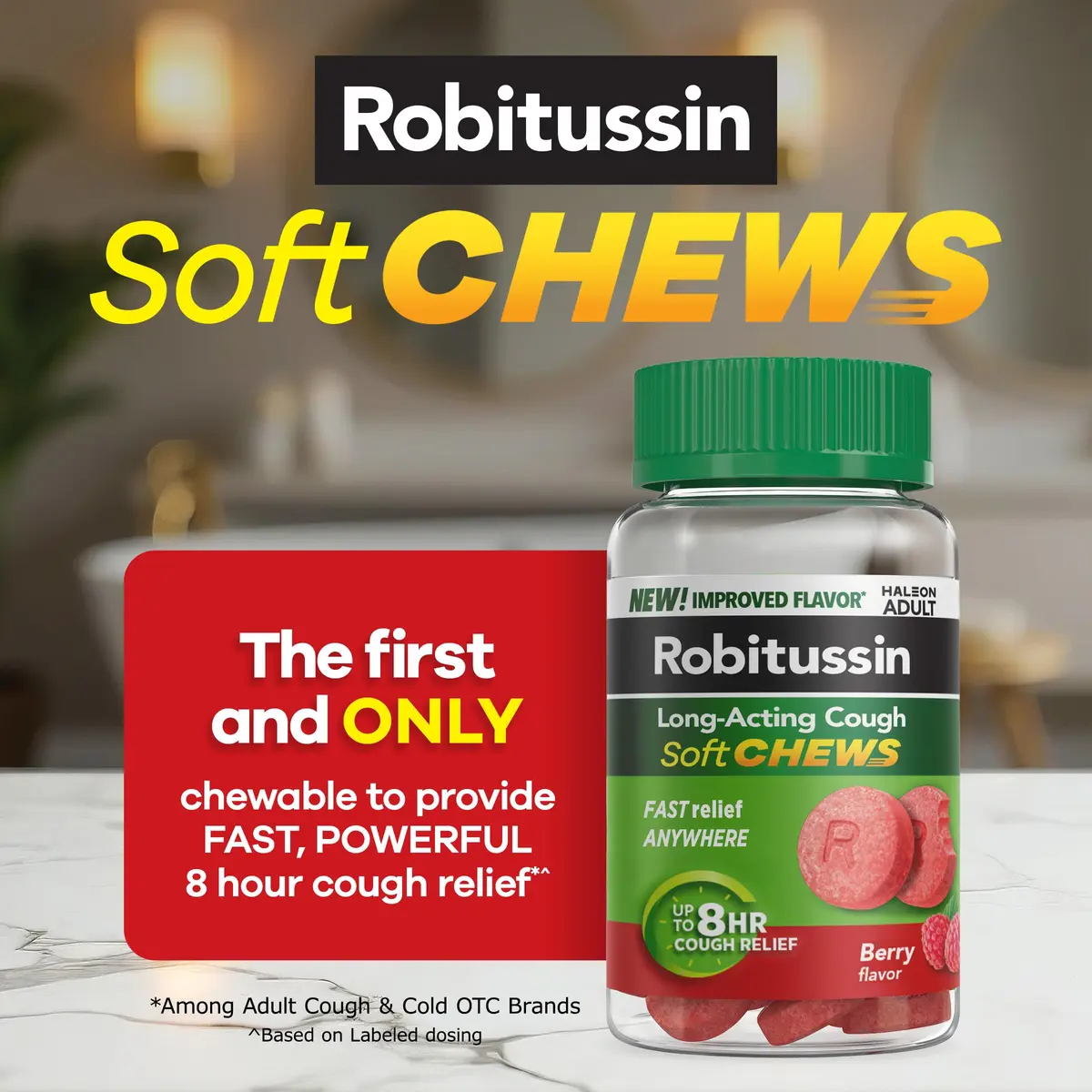 Robitussin Soft Chews Long-Acting Cough Medicine 20 Count | Berry Flavor, Fast Relief, USA Import - view 4