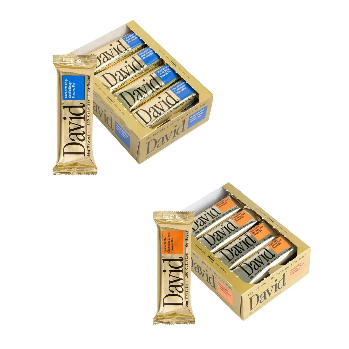 David Protein Bar Chocolate Chip & Peanut Butter 24 Pack | 28g Protein, 150 Calories, Gluten Free - main product image