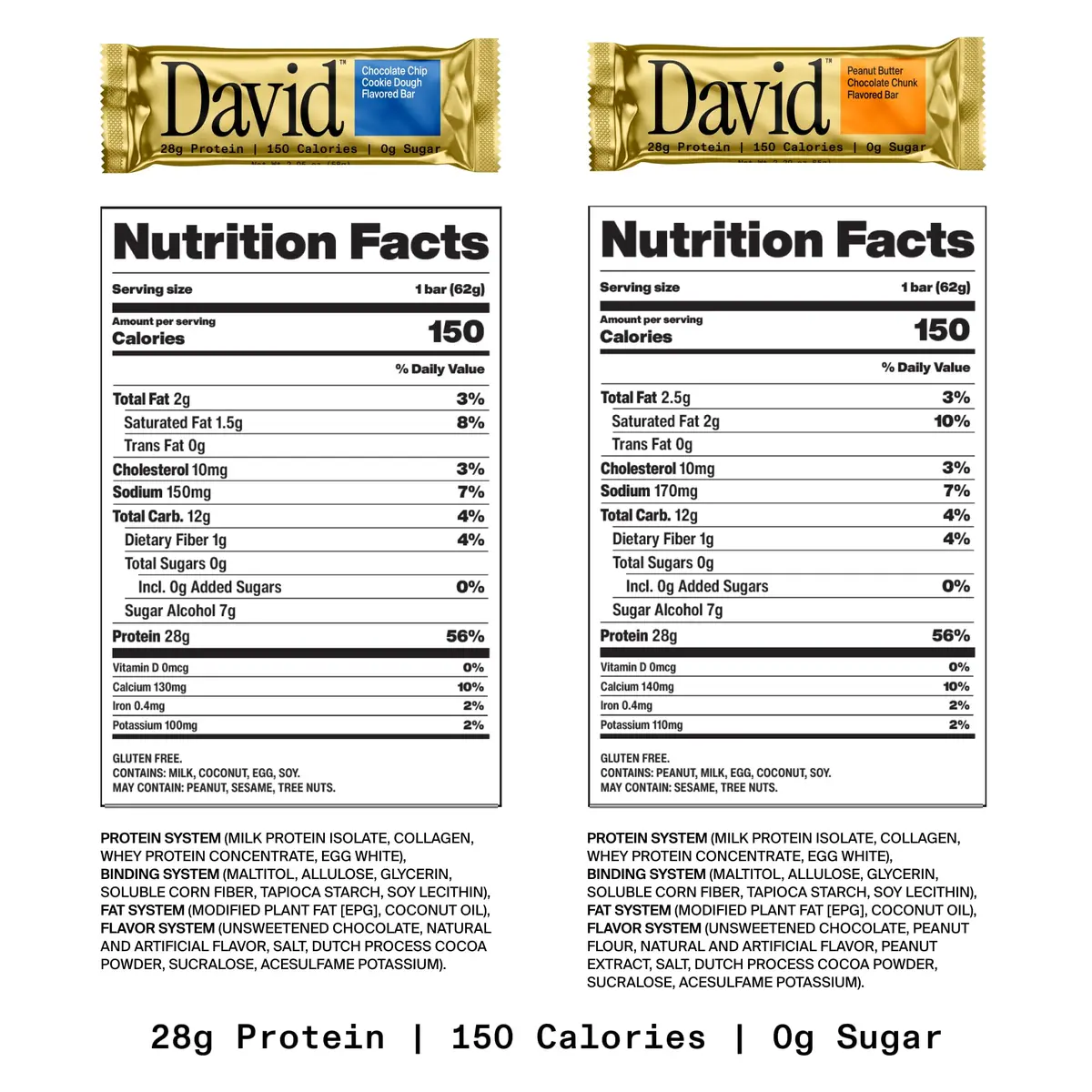 David Protein Bar Chocolate Chip & Peanut Butter 24 Pack | 28g Protein, 150 Calories, Gluten Free - view 2