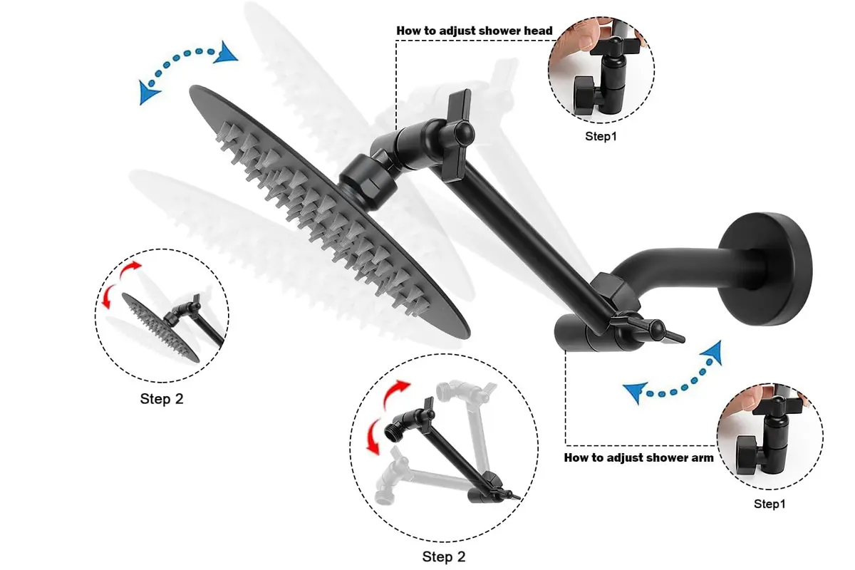NearMoon Adjustable Shower Arm 5 Inch Matte Black | Universal Connection, Anti-leak, Easy Install - view 8