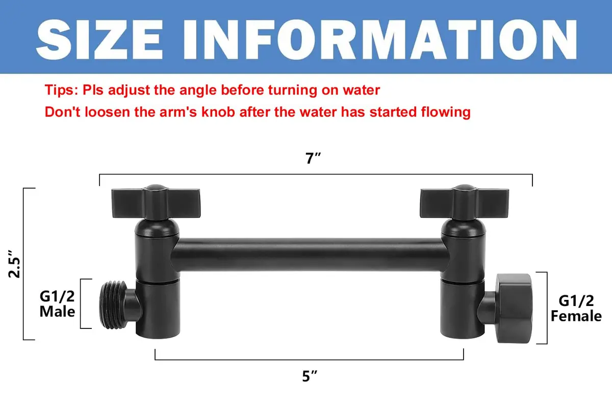 NearMoon Adjustable Shower Arm 5 Inch Matte Black | Universal Connection, Anti-leak, Easy Install - view 2