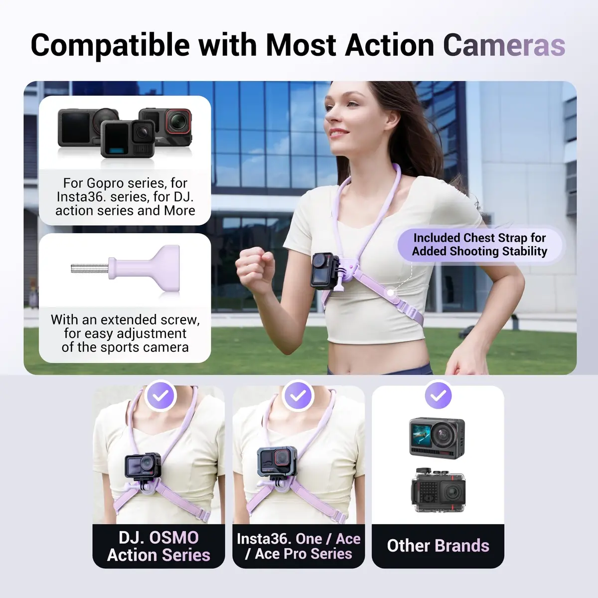JJC Quick Release POV Neck Mount w. Chest Strap for DJI Osmo Action 6 5 Pro | Hands-Free Action Camera Support (70-120 chars) - view 2
