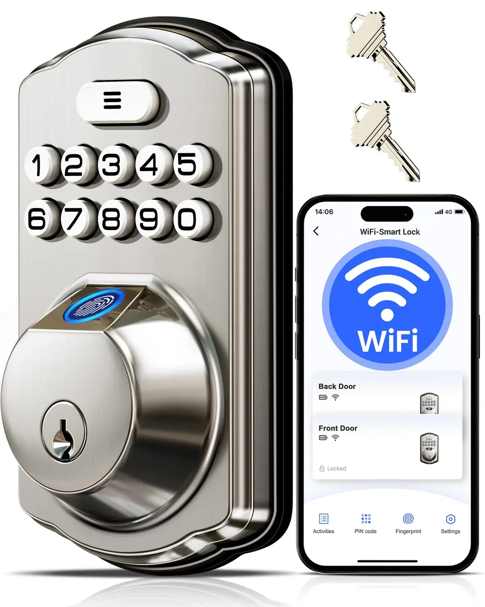 Veise VE012W WiFi Fingerprint Smart Lock with App Control & Keyless Entry, Satin Nickel (1-Pack) - main product image