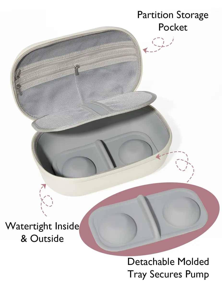 Momcozy Wearable Breast Pump Storage Bag White | Holds 2 Pumps, Hard Shell Case - view 4