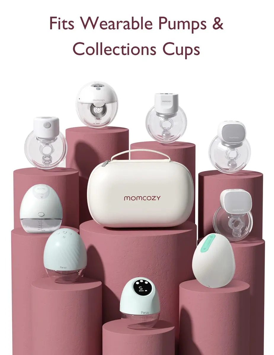 Momcozy Wearable Breast Pump Storage Bag White | Holds 2 Pumps, Hard Shell Case - view 2