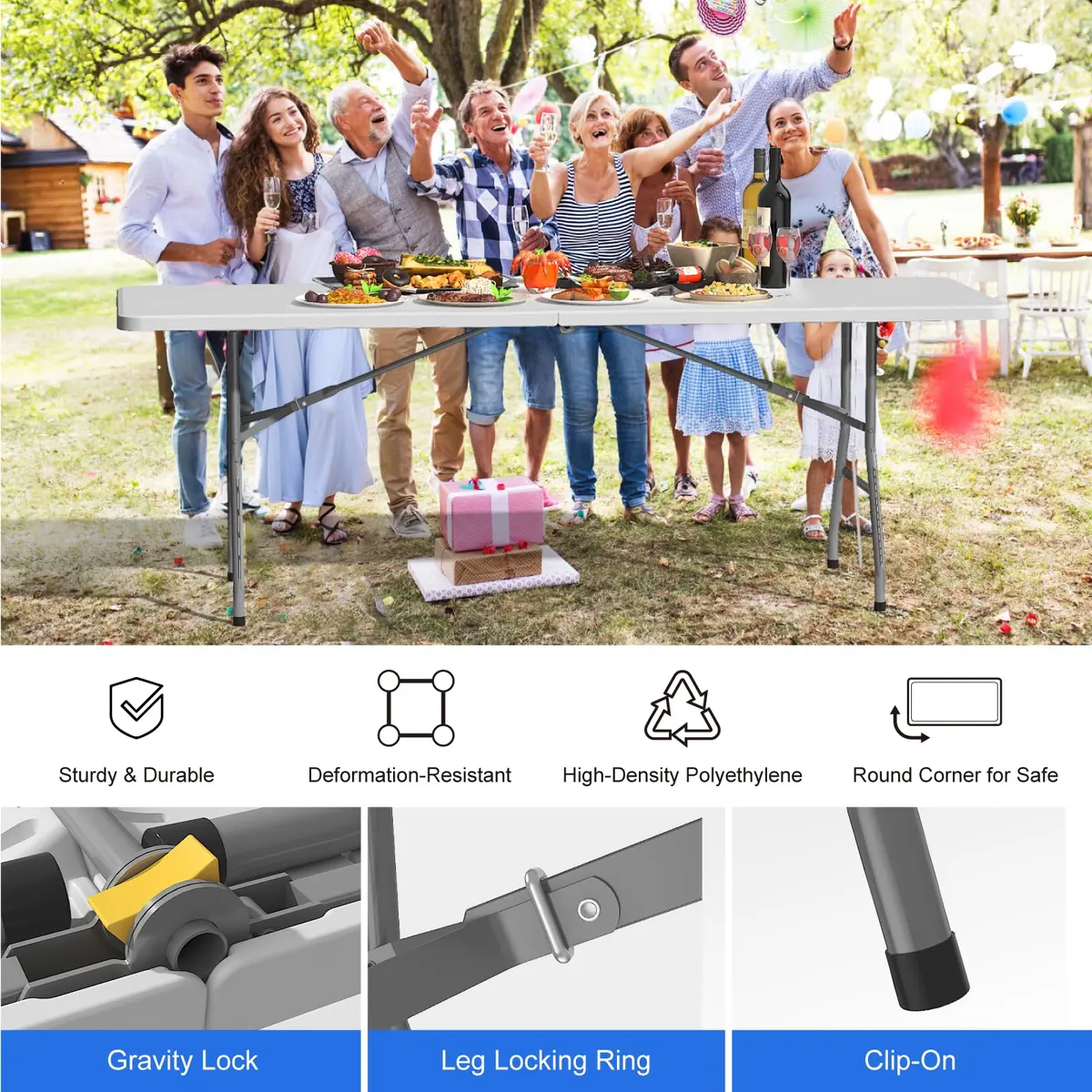 IWDOO 8 FT Folding Table for Camping & Events | Heavy Duty Support, Waterproof, Portable - view 4