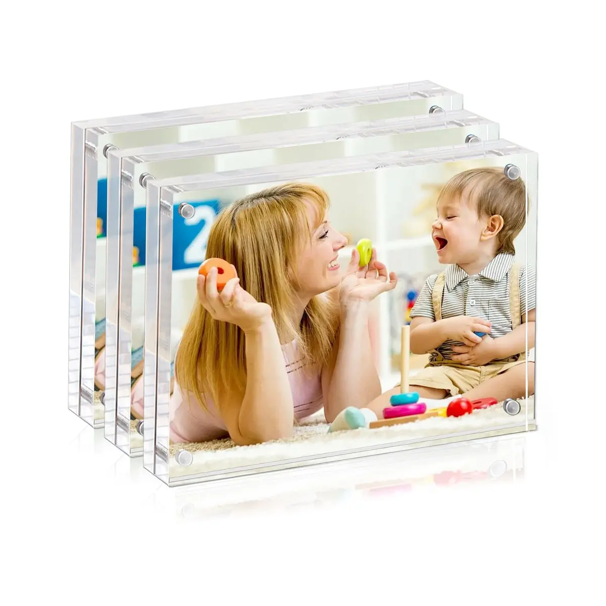BP4U 4x6 Acrylic Picture Frame 3-Pack | Double-Sided Magnetic Display, UV-Resistant, Frameless Design - main product image