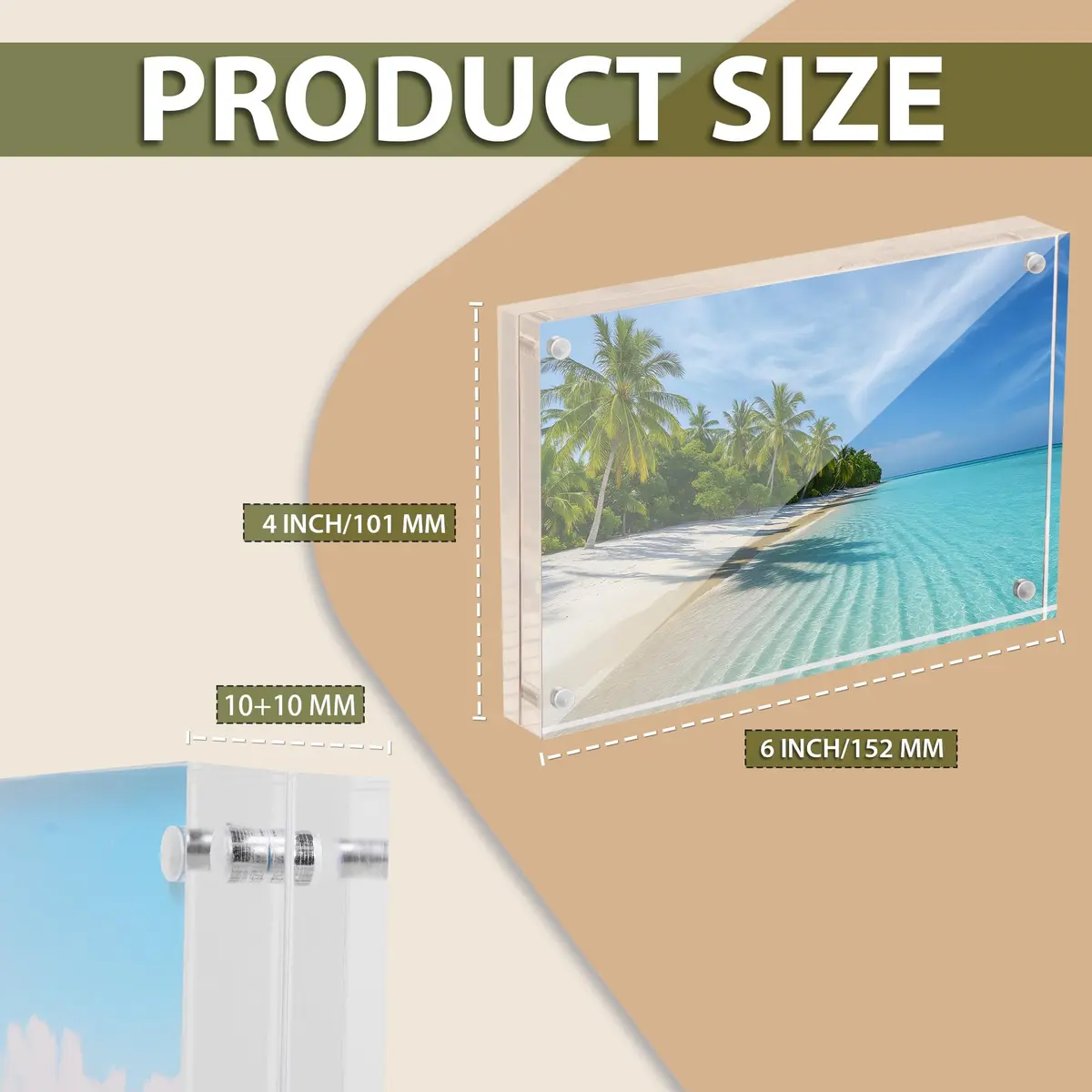 BP4U 4x6 Acrylic Picture Frame 3-Pack | Double-Sided Magnetic Display, UV-Resistant, Frameless Design - view 2