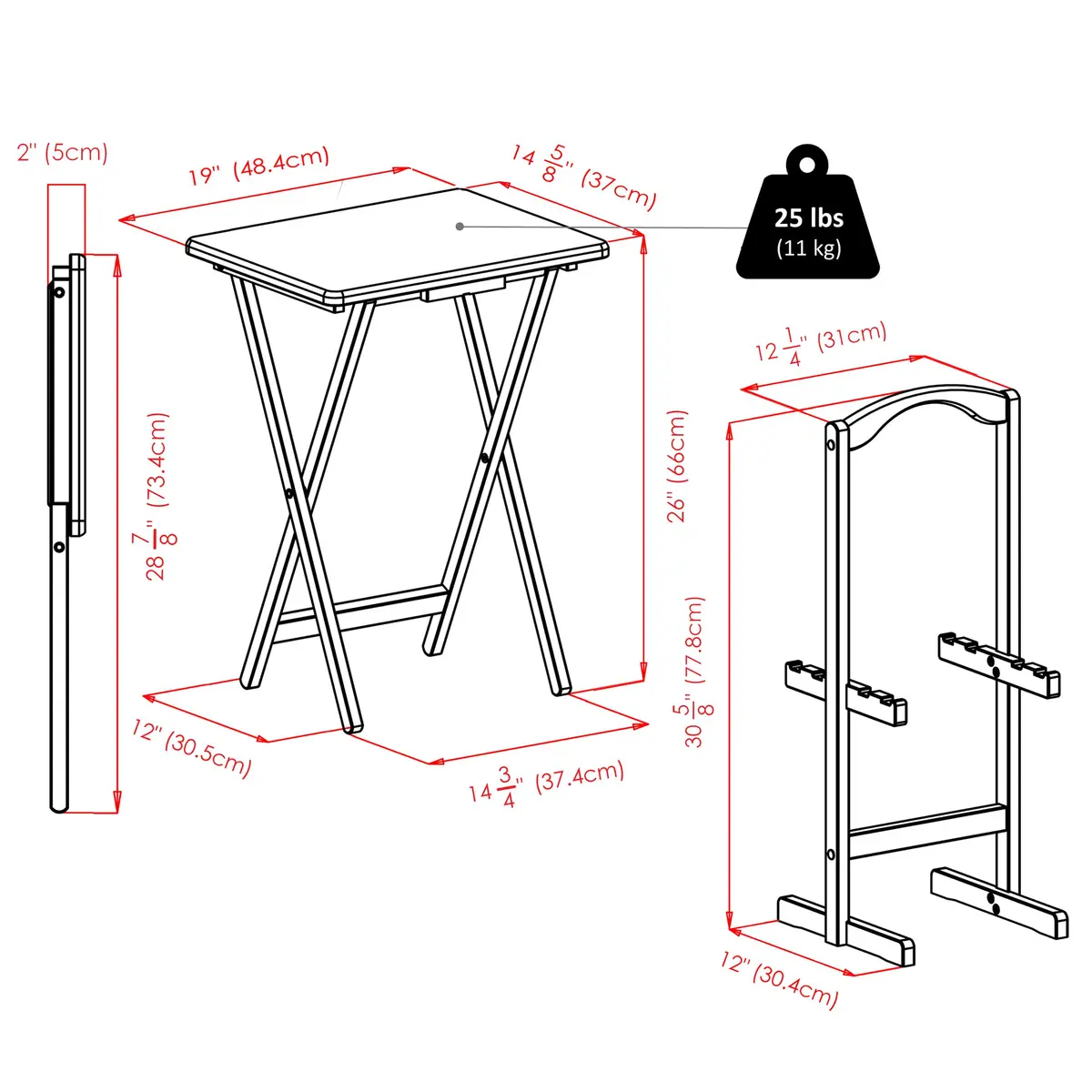 Winsome Alex Set of 4 Foldable Snack Tables with Storage Rack | Space-Saving, Durable & Elegant (70-120 chars) - view 7