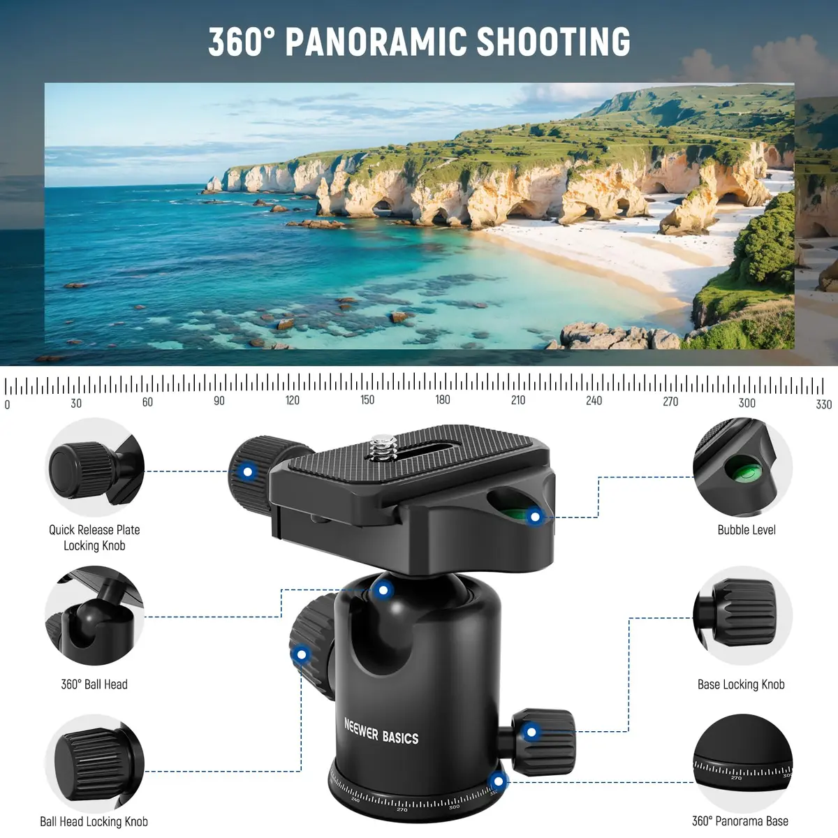 NEEWER Camera Tripod Monopod, 71" Aluminum Heavy Duty Travel Stand with 360° Ball Head & Phone Holder - view 5