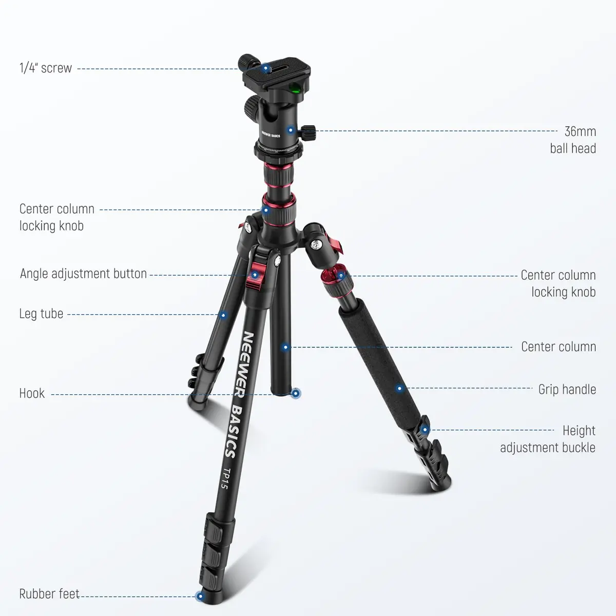 NEEWER Camera Tripod Monopod, 71" Aluminum Heavy Duty Travel Stand with 360° Ball Head & Phone Holder - view 8
