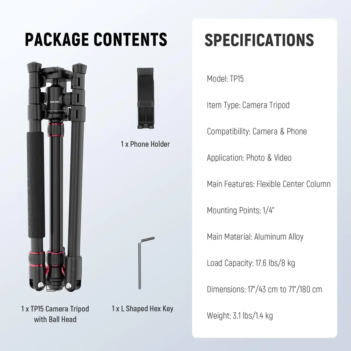 NEEWER Camera Tripod Monopod, 71" Aluminum Heavy Duty Travel Stand with 360° Ball Head & Phone Holder - view 9