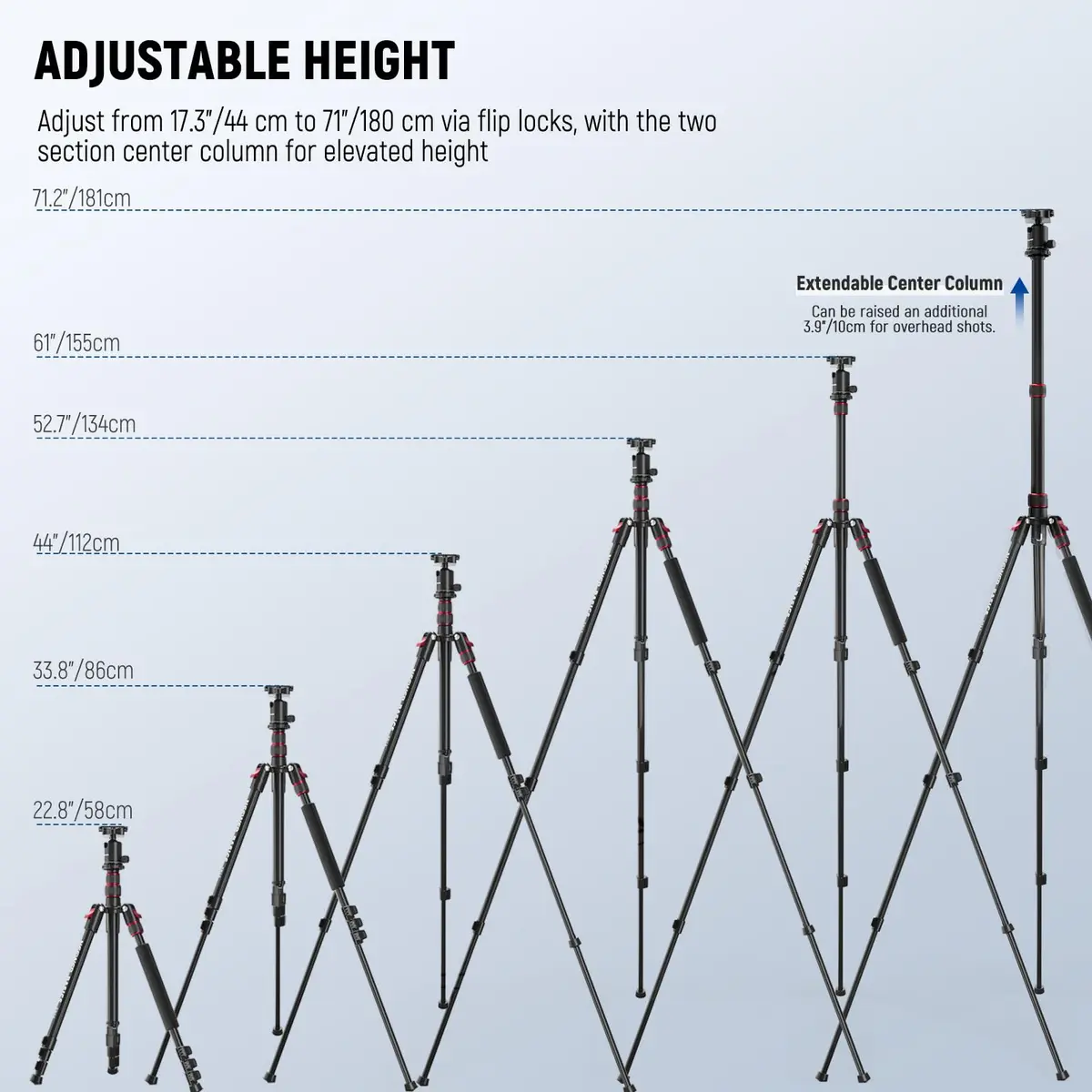 NEEWER Camera Tripod Monopod, 71" Aluminum Heavy Duty Travel Stand with 360° Ball Head & Phone Holder - view 3