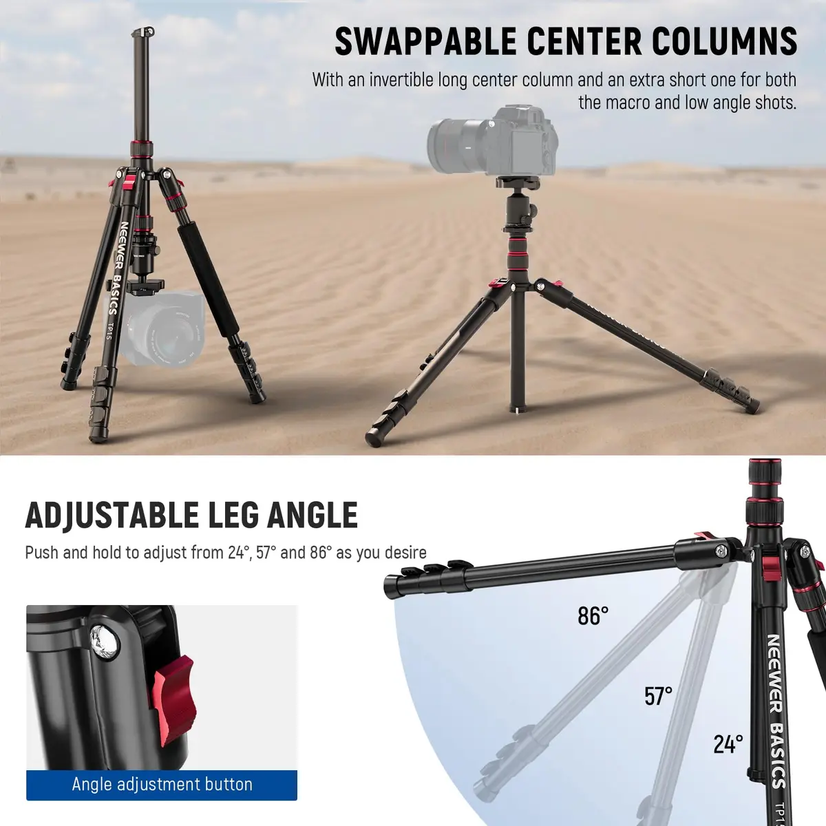 NEEWER Camera Tripod Monopod, 71" Aluminum Heavy Duty Travel Stand with 360° Ball Head & Phone Holder - view 4
