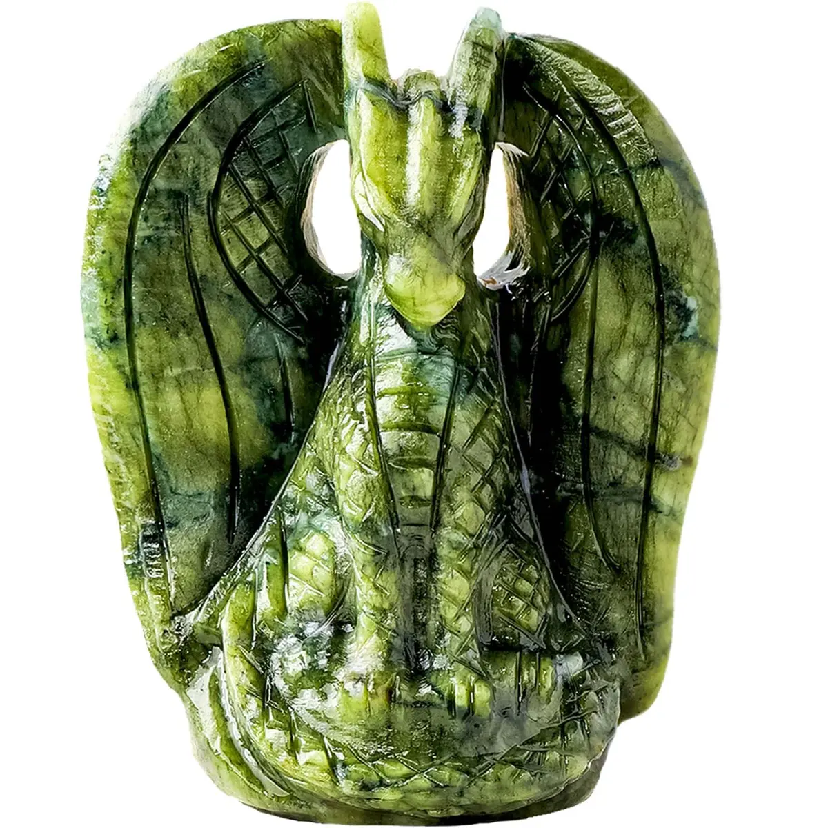 Apengshi Dragon Figurine Natural Green Jade Crystal | Mythical Animal Decor for Home & Office - main product image