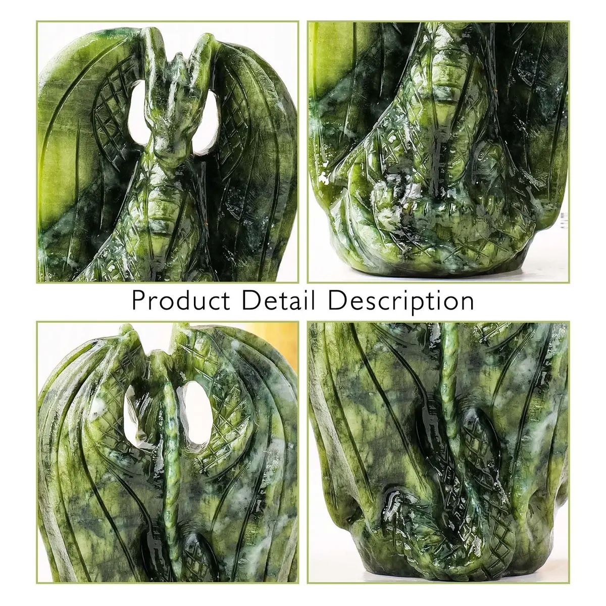 Apengshi Dragon Figurine Natural Green Jade Crystal | Mythical Animal Decor for Home & Office - view 5